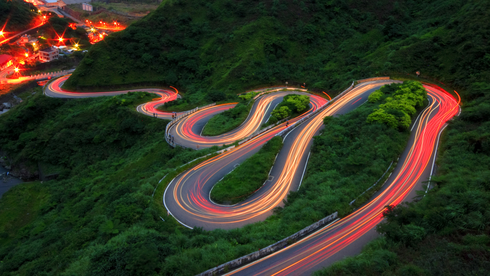 Landscape nature road house lights long exposure trees Custom Gaming Mat Desk