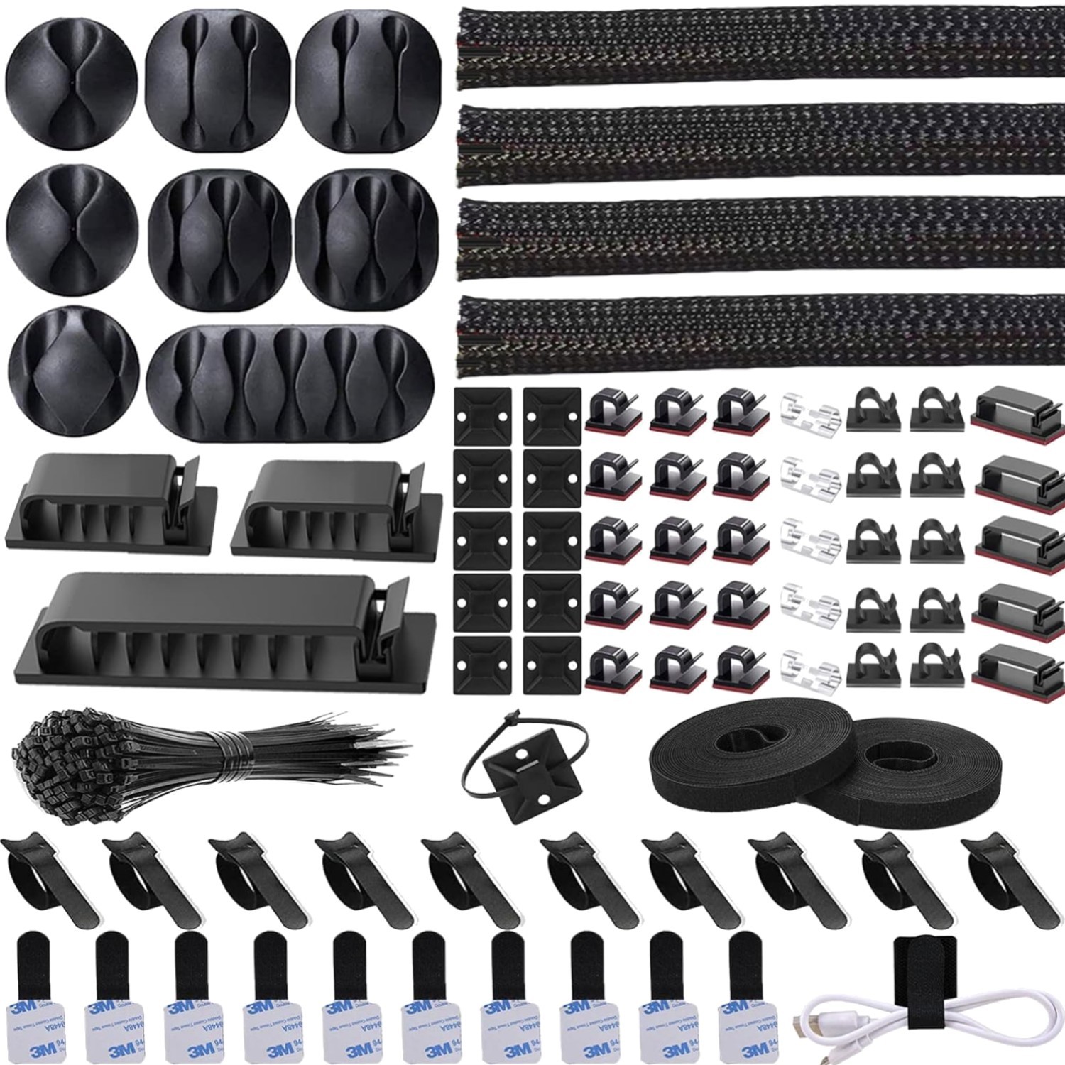 192 PCS Elegant Cable Management Kit with Eco-Friendly Organizers and Clips