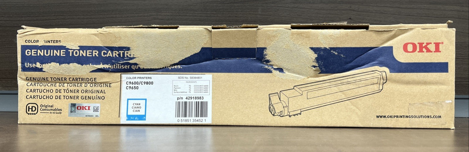 Genuine OKI Cyan Toner Cartridge C9600 C9800 C9650 (42918983)