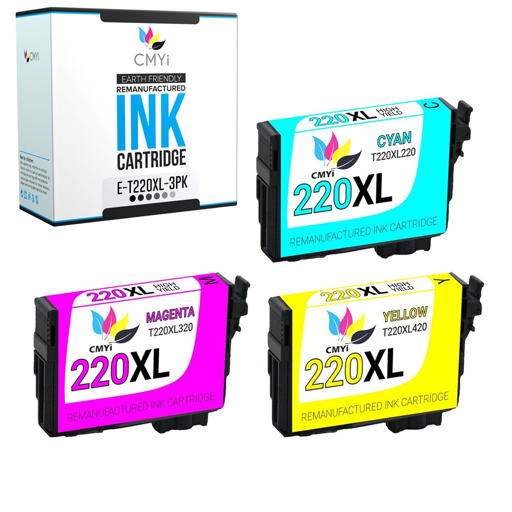 CMYi 3X Replacement 220XL Color Ink Cartridges Fits Epson Workforce WF-2630 2660