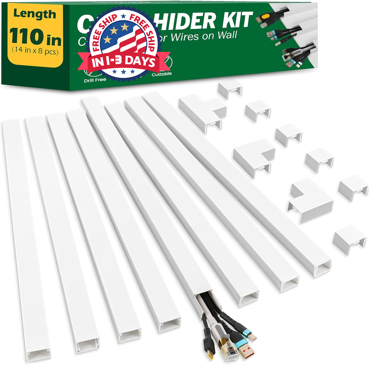 Kit para ocultar cables, cubiertas de 110 pulgadas para cables en la pared