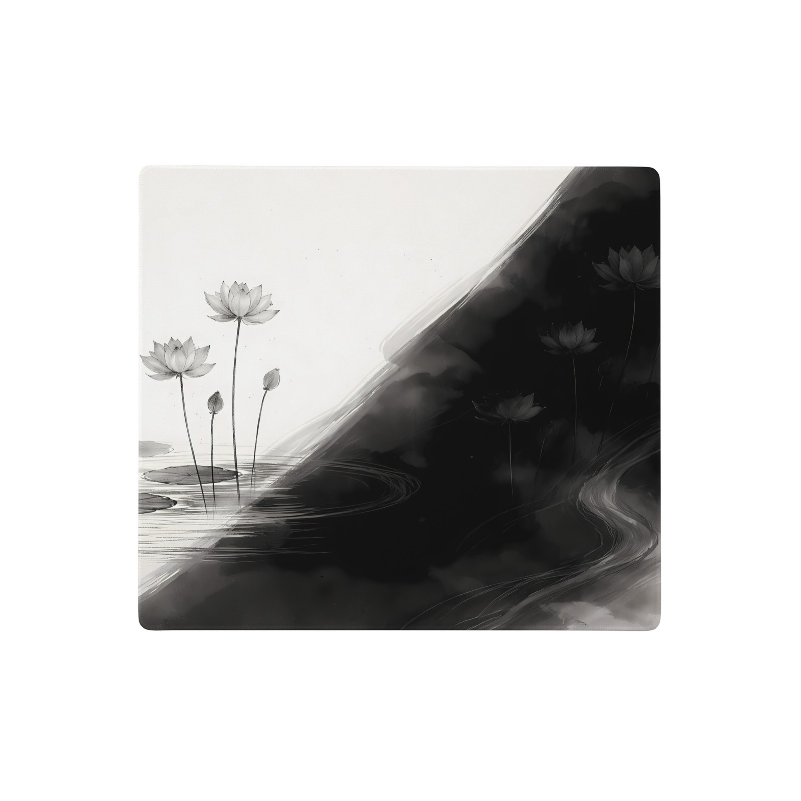 Minimalist Lotus Flower Zen Duality Gaming Mouse Pad Extended Desk Mat Ink Art