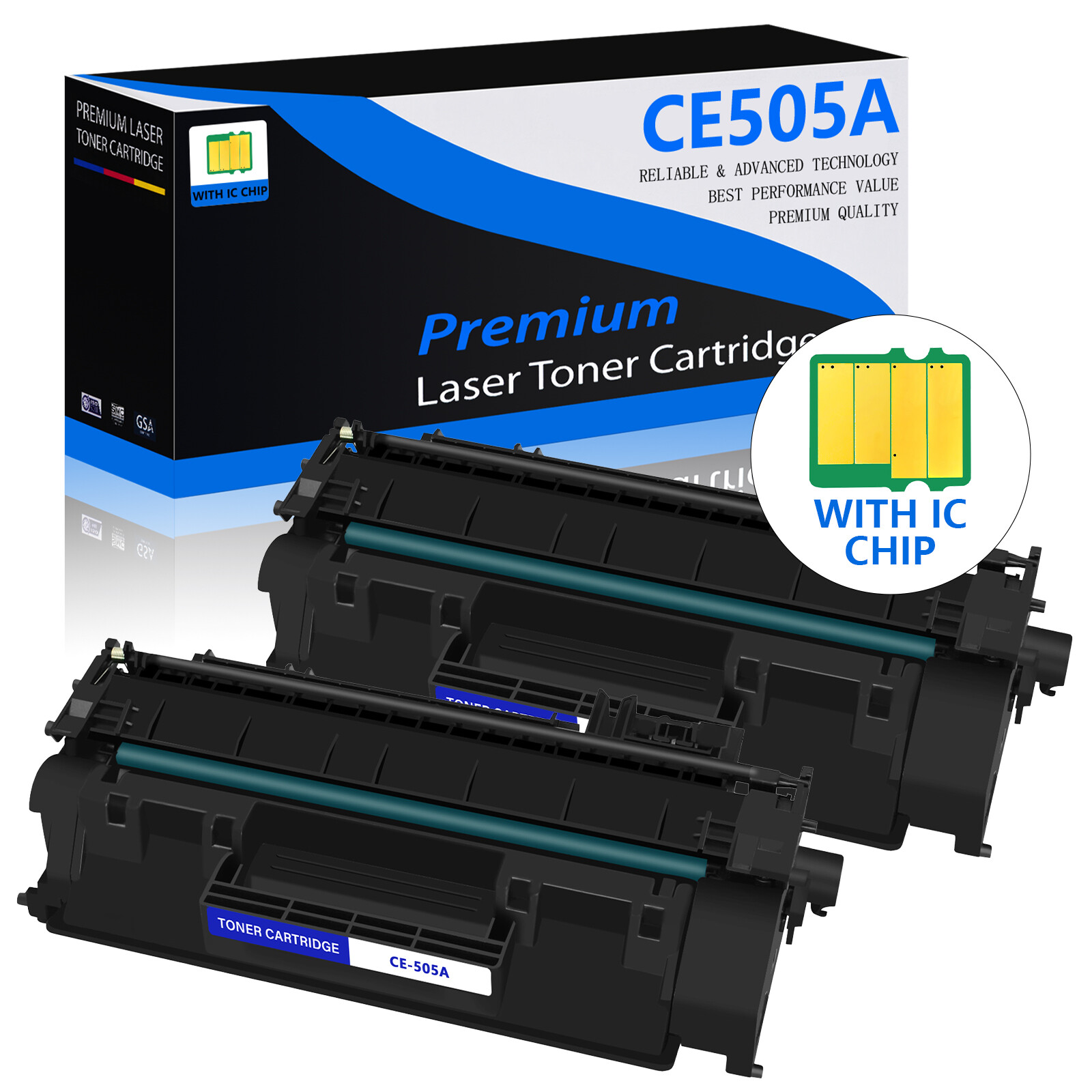 2 Pack CE505A 05A Black Toner Cartridge For HP LaserJet P2035 P2035n P2050 P2055