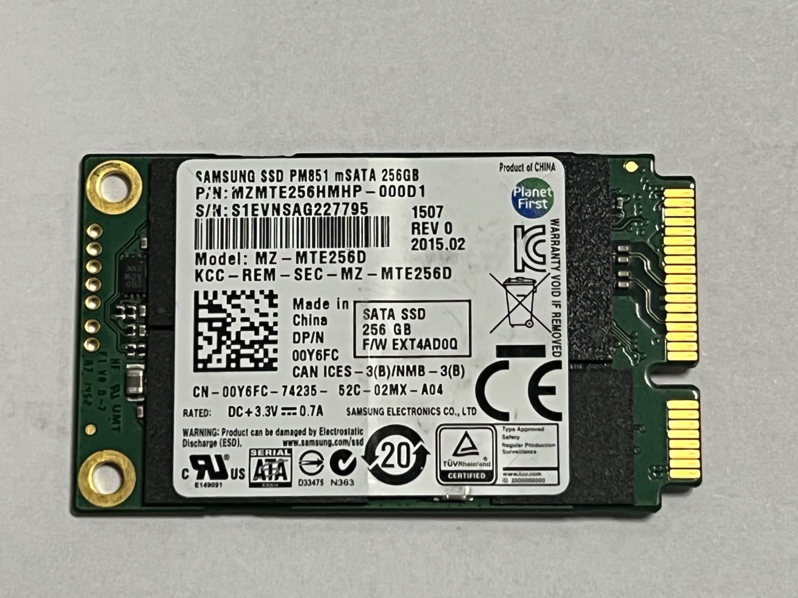 Samsung PM851 256GB mSATA SSD MZMTE256HMHP
