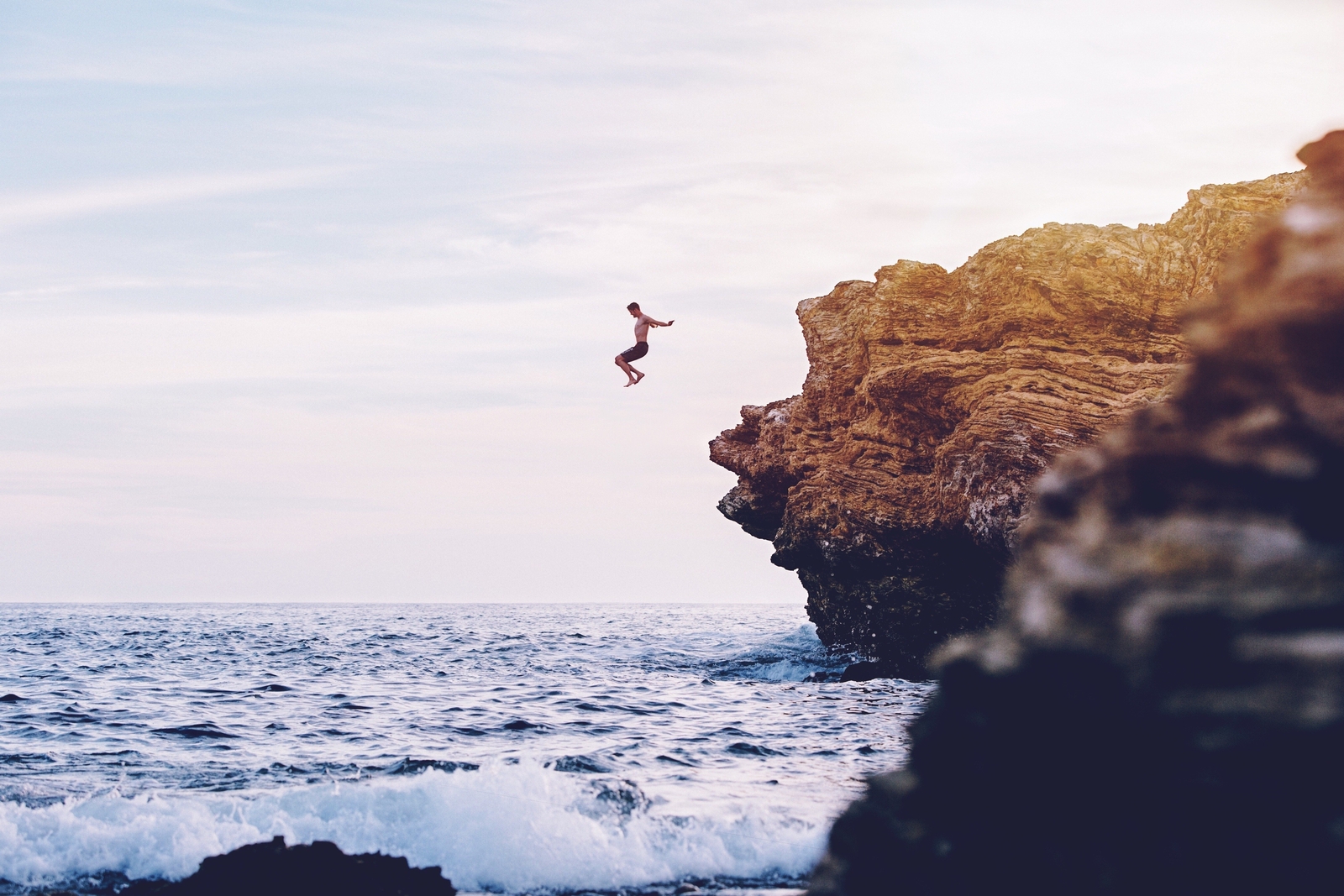 Landscape nature jumping cliff sea men Custom Gaming Mat Desk