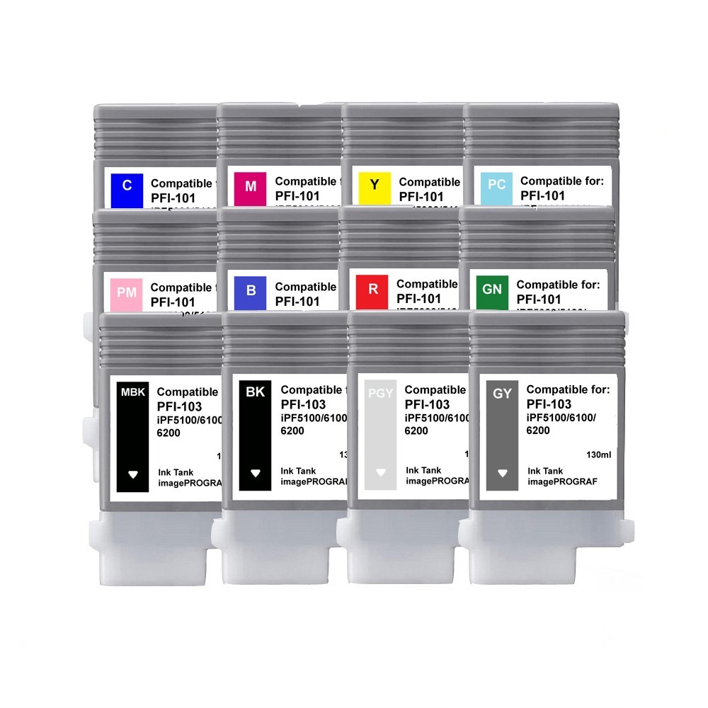 Full set 12 Colors of PFI-101 & PFI-103 Ink Tank for Canon iPF 5100 6100 6200