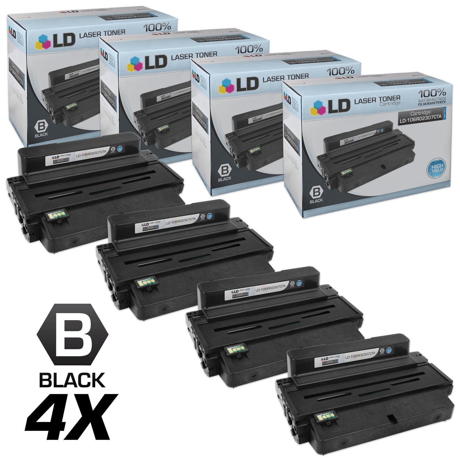 LD Compatible Xerox 106R02307 Set of 4 HY Black for Phaser 3320 Printer
