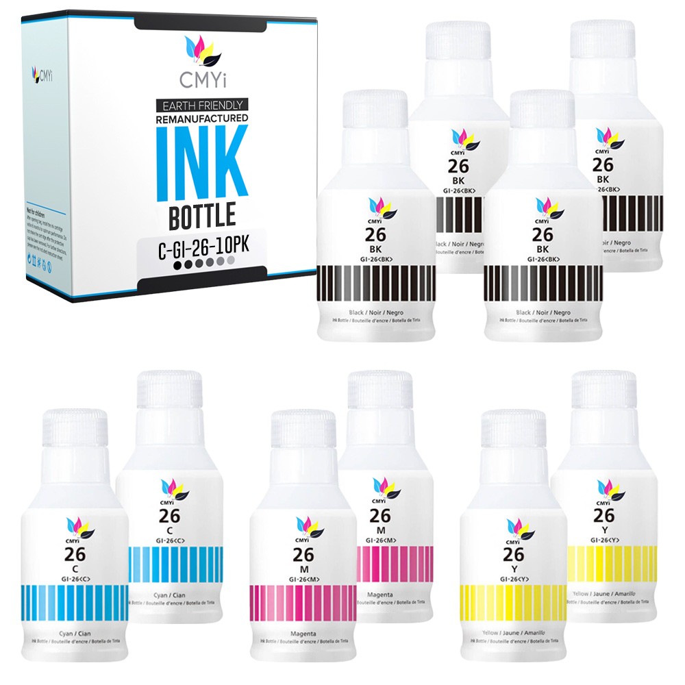 CMYi 10PK Compatible Ink Canon 26 Refill Bottle for MAXIFY GX3020 GX5550 GX7020