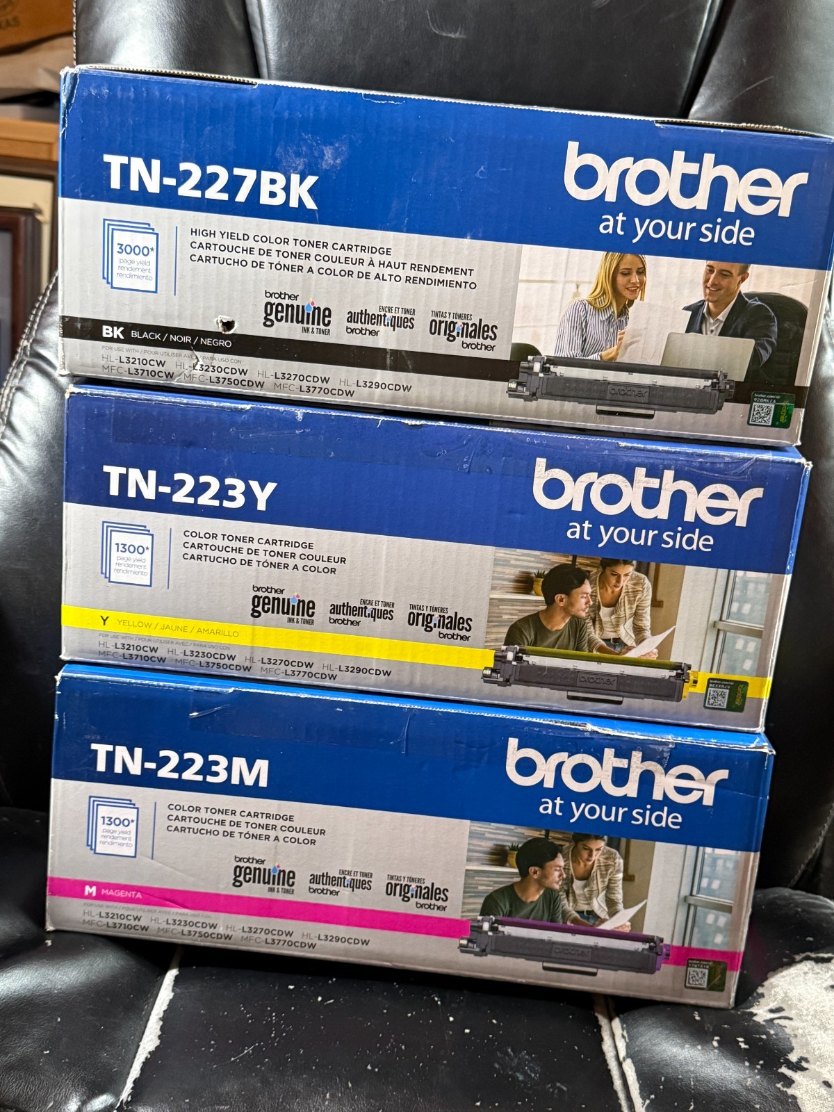 3pc Brother High Yield Color Toner Cartridge TN-227BK + TN-223Y + TN-223M
