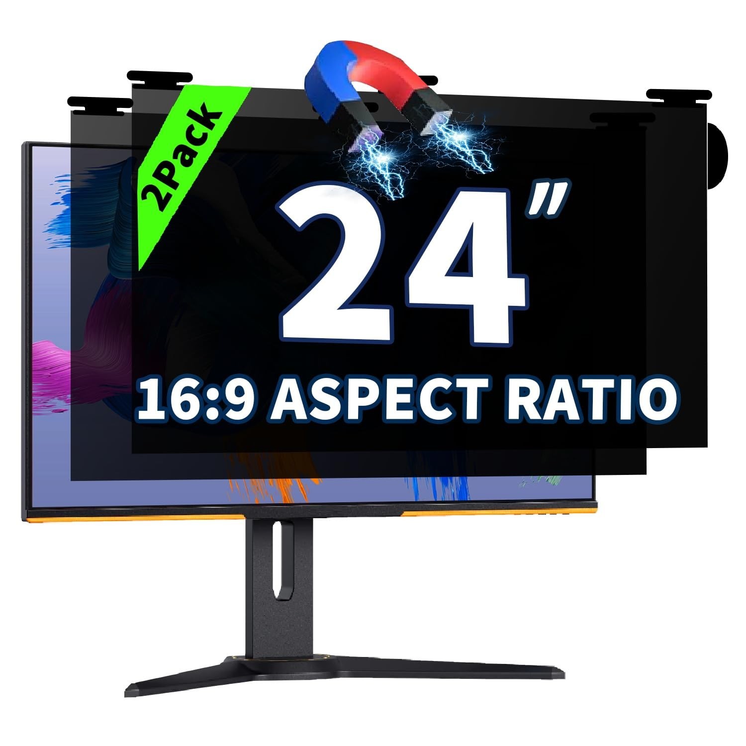 2 Pack Magnetic Hanging Computer Privacy Screen 24 Inch for 16:9 Widescreen M...