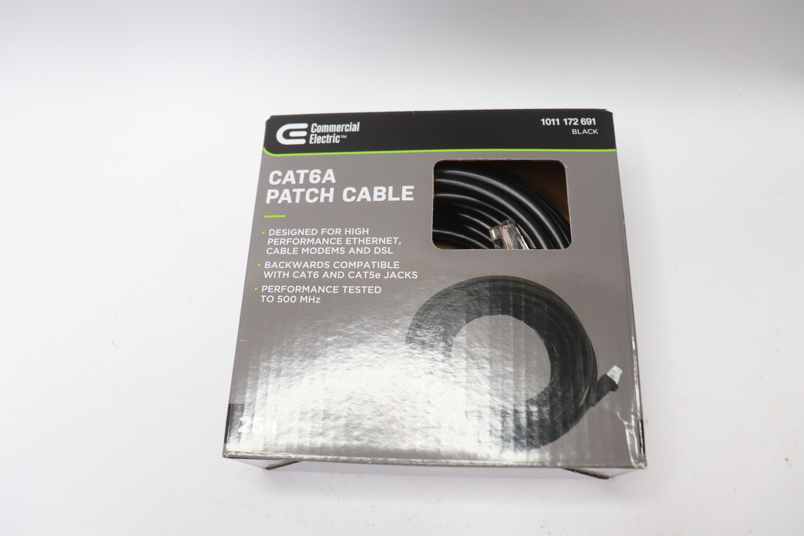 Commercial Electric Patch Cable Black Cat 6A UTP 25ft 5625-BK-VN