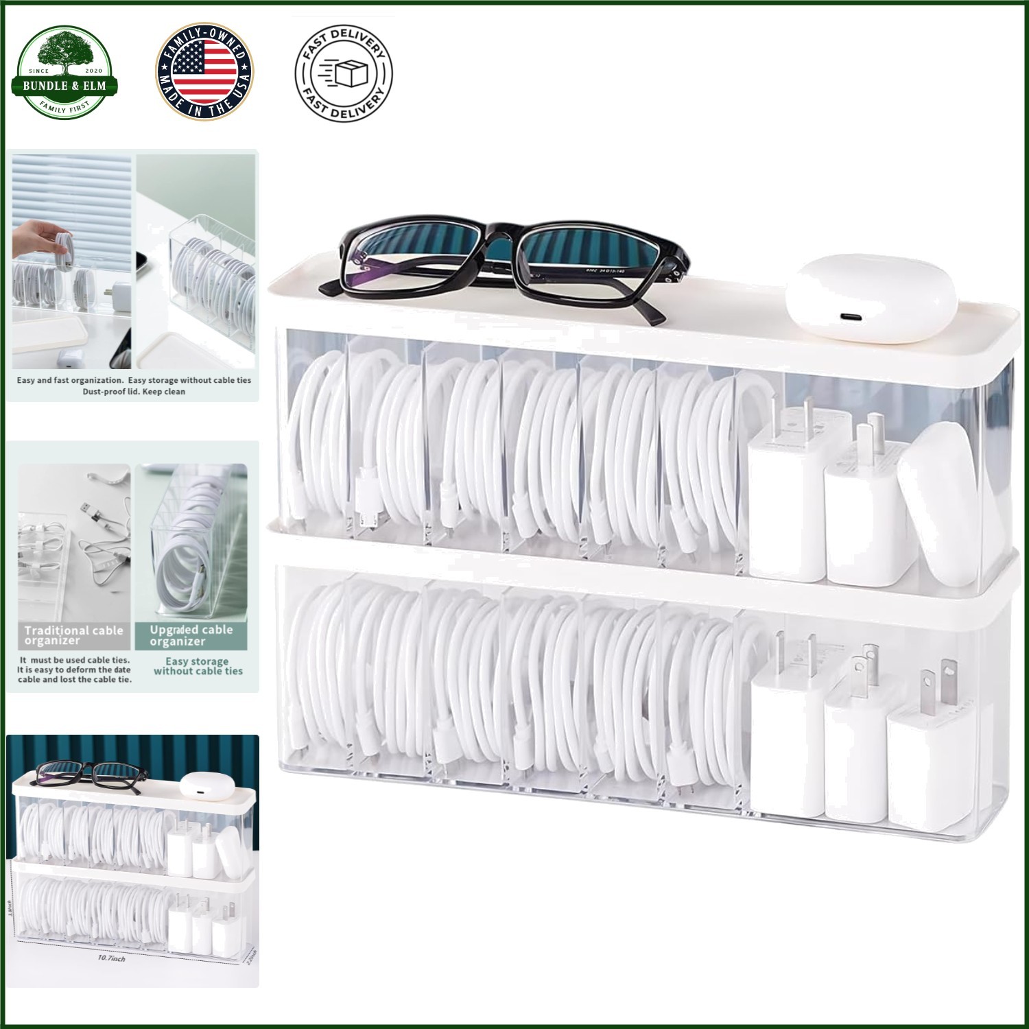 Compact Cable Organizer with Enlarged Compartments for Chargers and Headphones