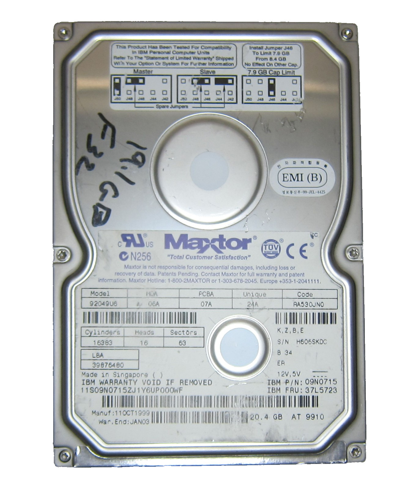 Genuine 20.4GB Maxtor 92049U6 3.5" IDE / ATA Hard Disk Drive