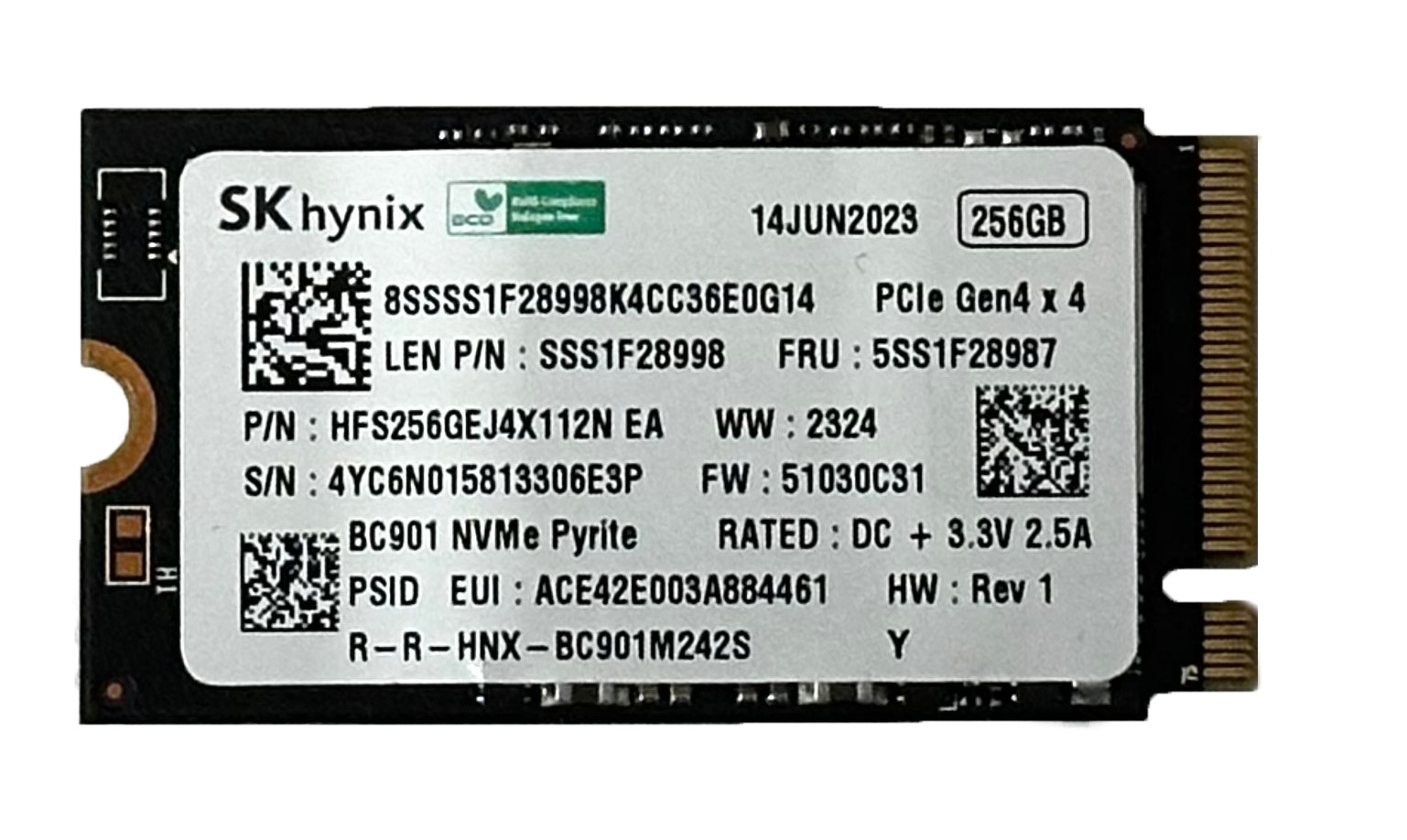 SK Hynix BC901 256GB M.2 2242 PCIe Gen4 x4 NVMe 42mm SSD OEM Laptop