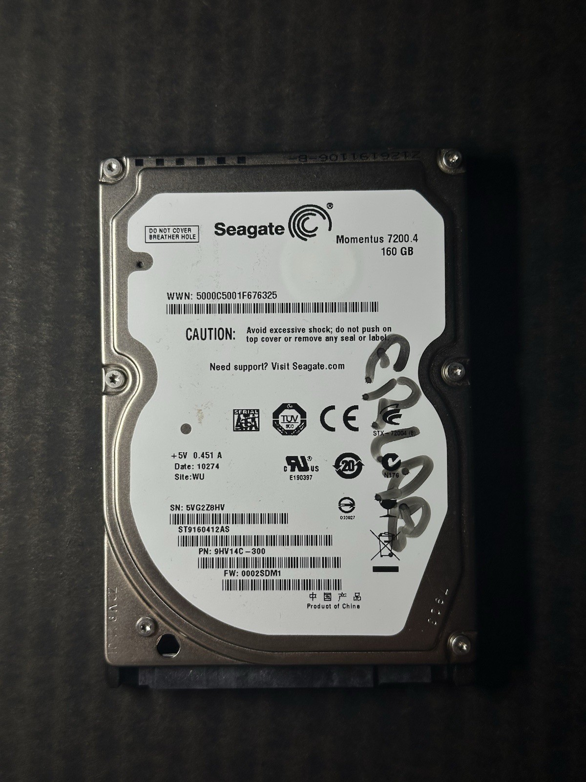 Seagate Momentus 160GB 7200RPM 2.5in SATA HDD G-Force TESTED Good ST9160412ASG