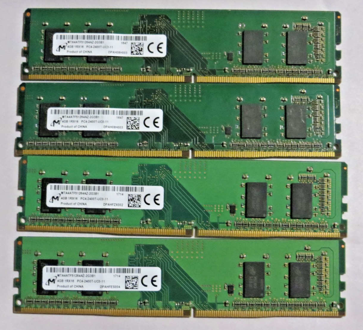16GB Kit 4x4GB DDR4 2400MHz PC4-19200 Desktop RAM Micron MTA4ATF51264AZ-2G3B1