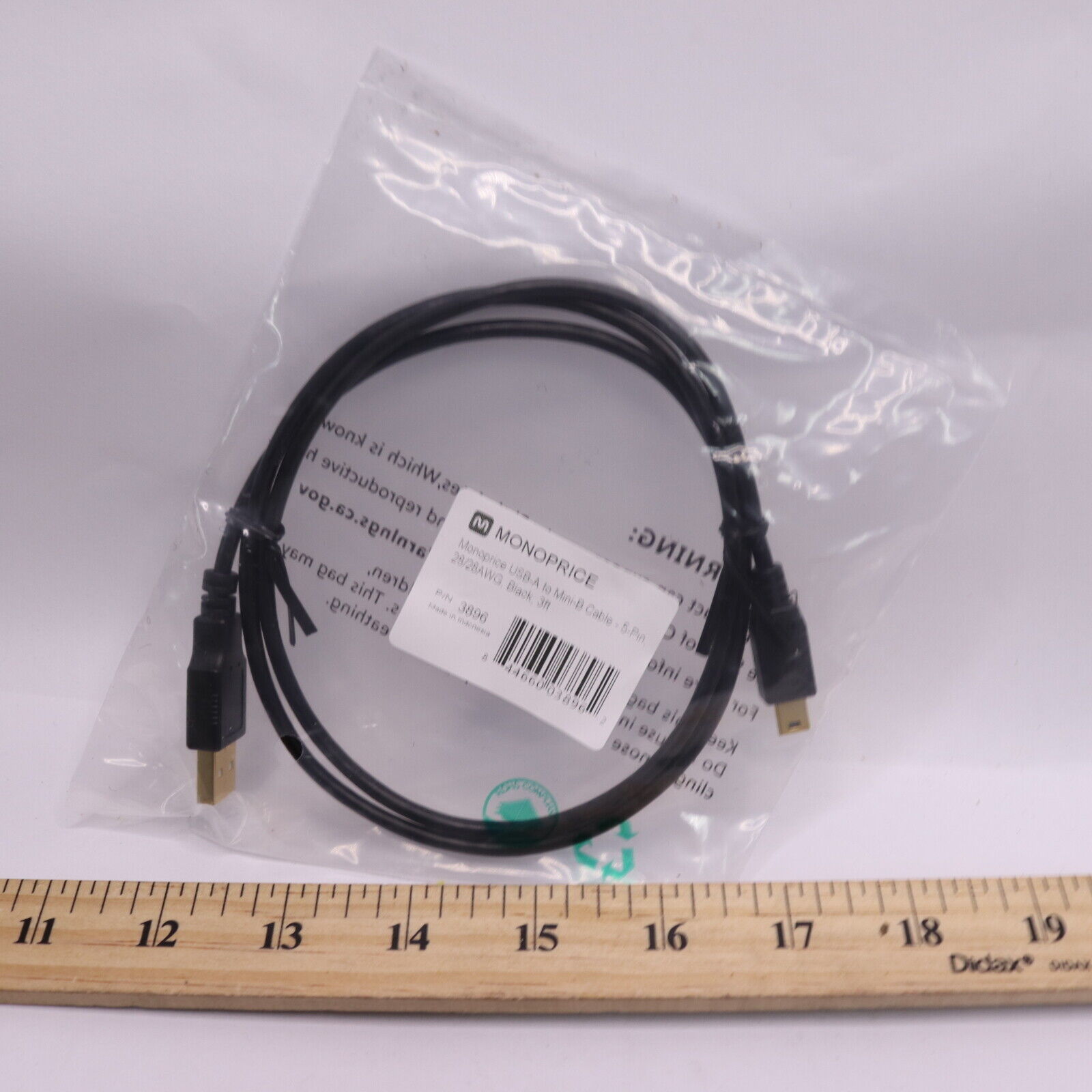 Monoprice USB A to Mini-B 5pin 28/28AWG Cable Black 3-Feet 3896 