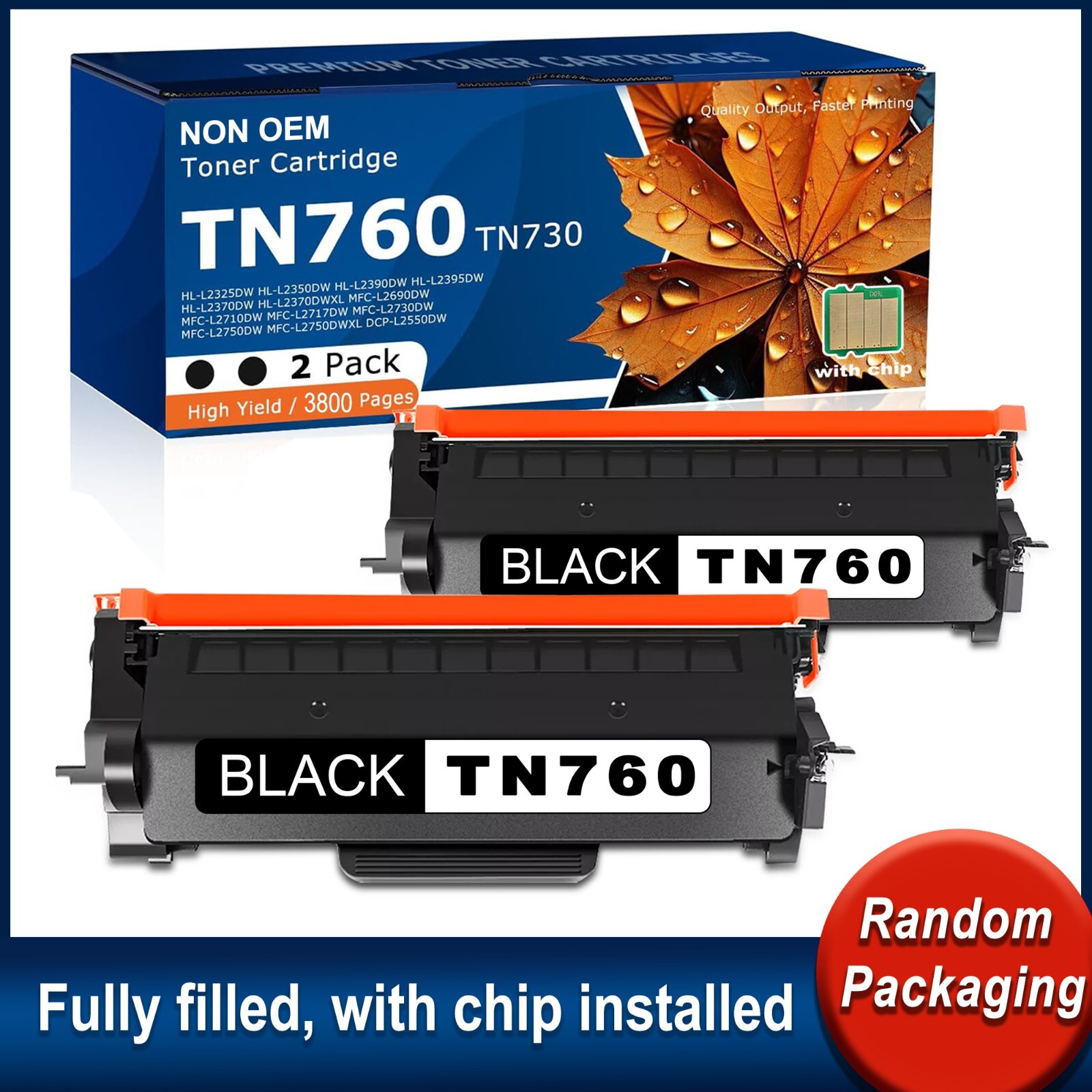 FADSOON® 2PK TN760 TN730 Toner for Brother DCP-L2550DW HL-L2395DW MFC-L2717DW