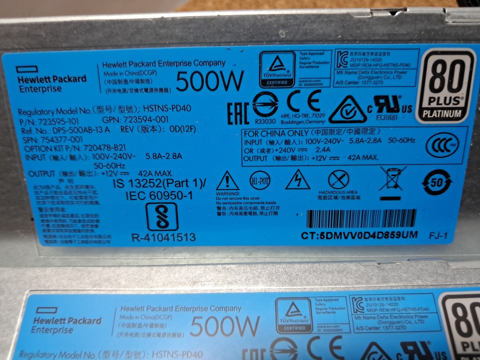 HPE 500W Power Supply 754377-001 723595-101 HSTNS-PD40 DL380 DL360 Gen9 Gen10