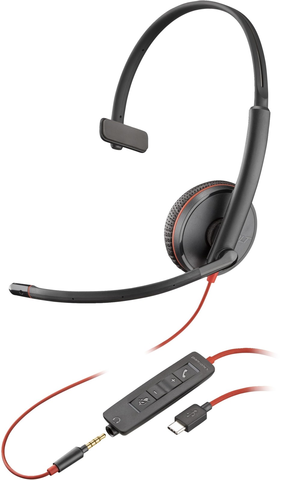 Poly Blackwire C3215 On-Ear Wired Headset USB-C 3.5mm Black Skype Cisco Avaya
