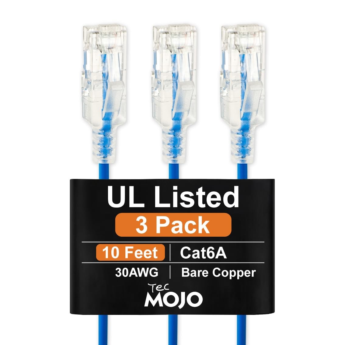 UL Listed Ultra-Slim Cat6a 10ft Ethernet Cable, 30AWG 100% Pure Copper, 10Gbp...