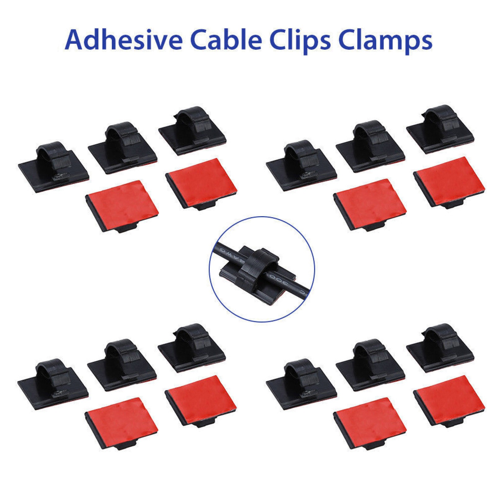 100x 3M Self-Adhesive Wire Tie Cable Clamp Clip Holder For Car Dash Camera Home