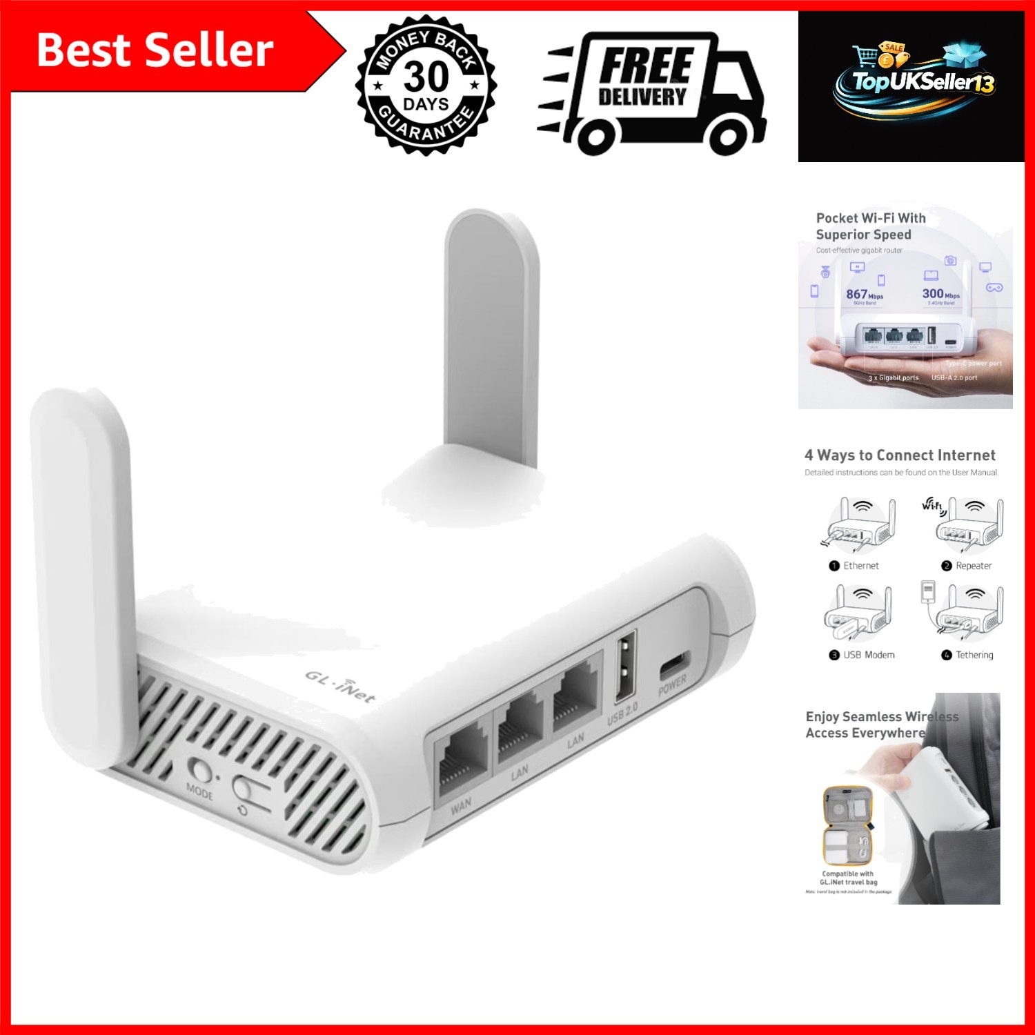 GL- Opal Travel Router, AC1200 Dual-Band Wi-Fi