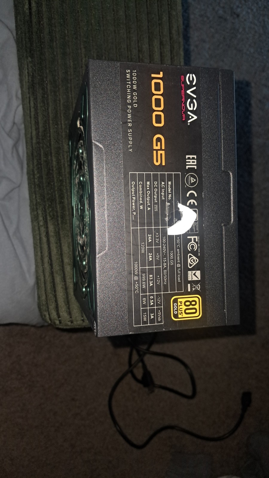EVGA 220G51000X1 Supernova 1000 G5 80 Plus Gold 1000w Fully Modular Power Supply