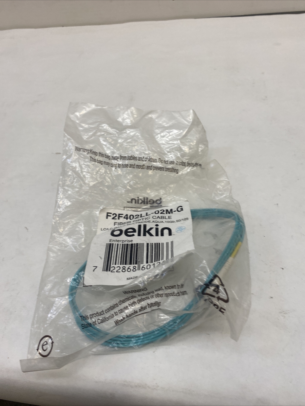 Belkin F2F402LL-02M-G Fiber Optic Duplex Patch Cable Network 2m 10GB Aqua LC