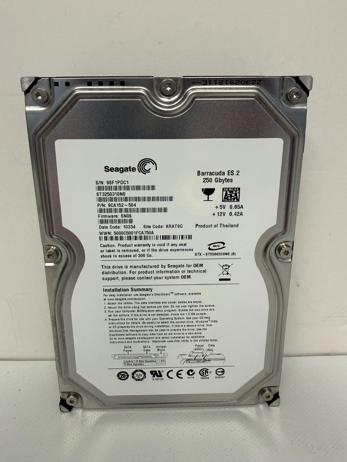 SEAGATE ST3250310NS 3.5" 250GB SATA HARD DRIVE BARRACUDA ES.2