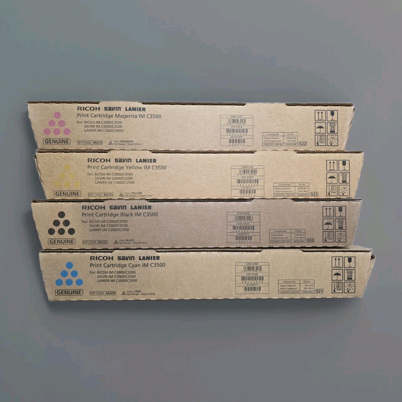 Ricoh Genuine Original CMYK Laser Print Cartridge Set for IM C3500 Savin Lanier