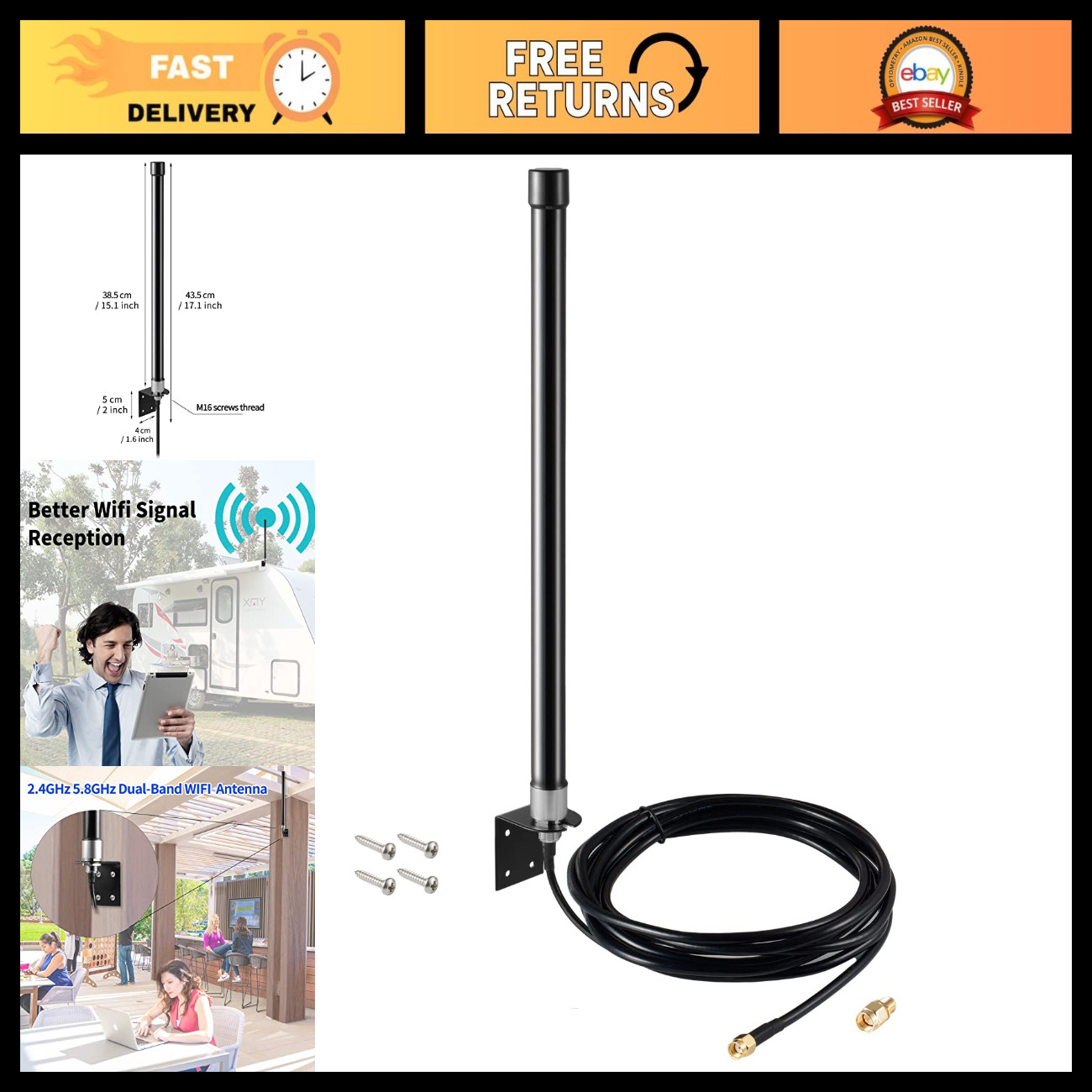 10dBi Long Range Dual Band WiFi Antenna 2.4GHz 5GHz for Router & IP Camera