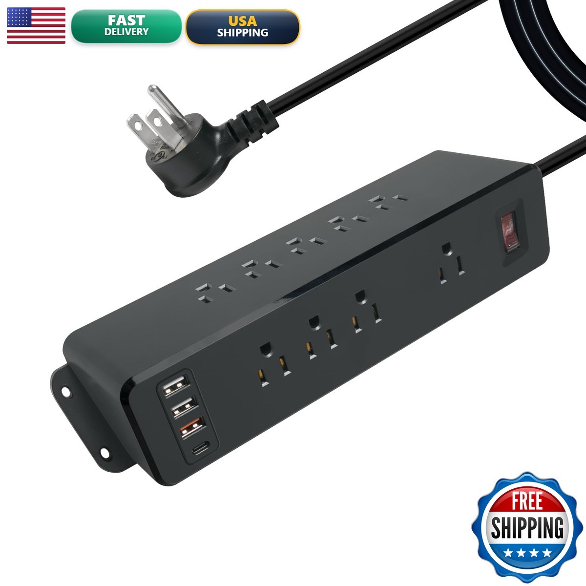 9 Outlets Wall Mount Power Strip USB C HdcTek Double Side Outlet Extender