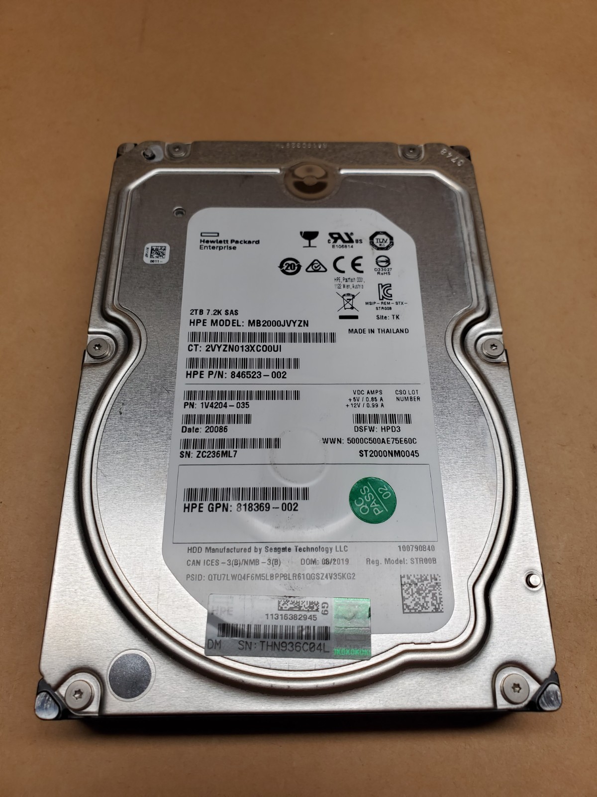 2TB Hewlett Packard Enterprise MB2000JVYZN SAS 3.5" HDD | Tested