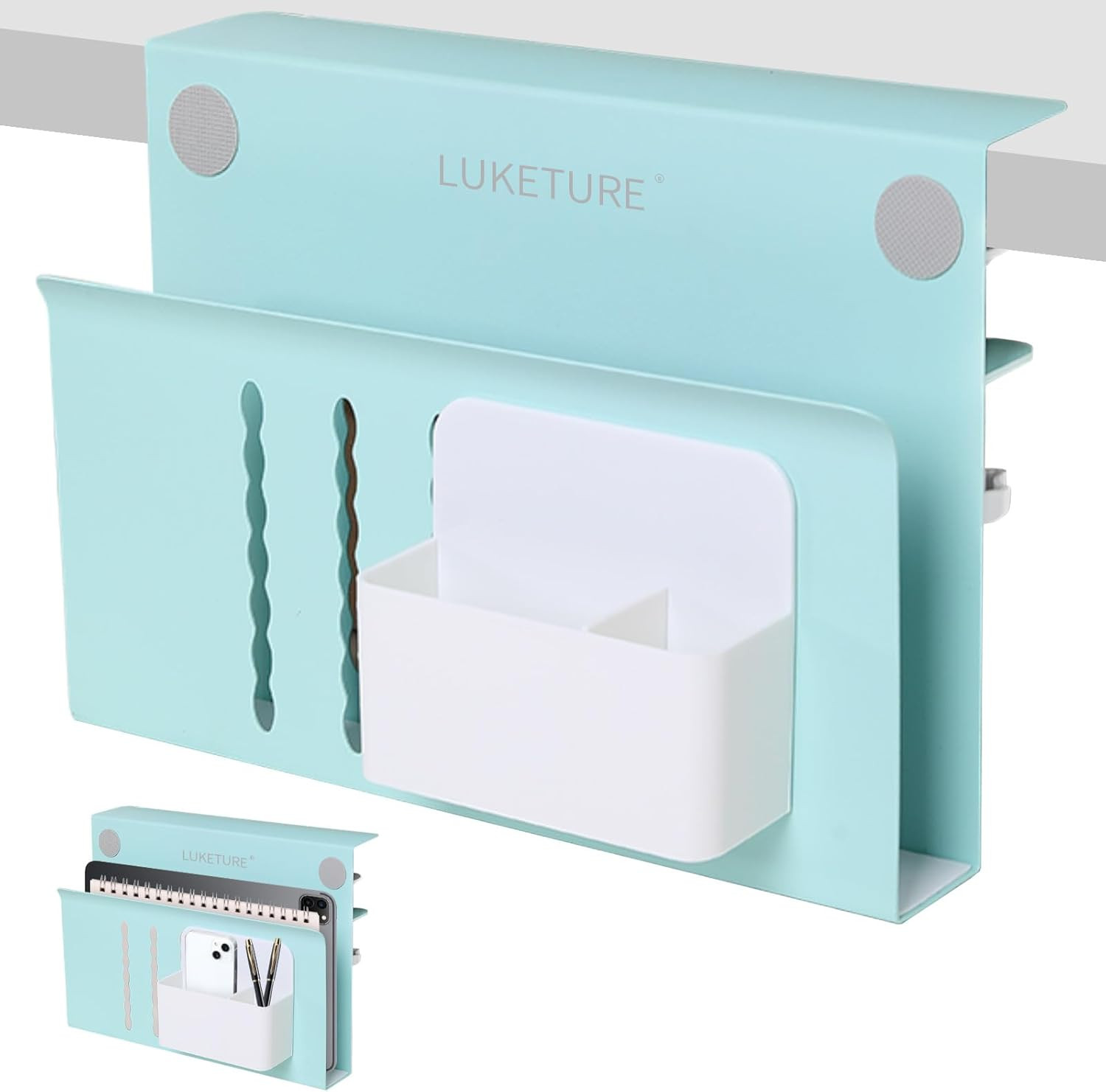 LUKETURE Desk Side Storage, Steel Side Desk Organizer, No Drill Laptop Holder, C
