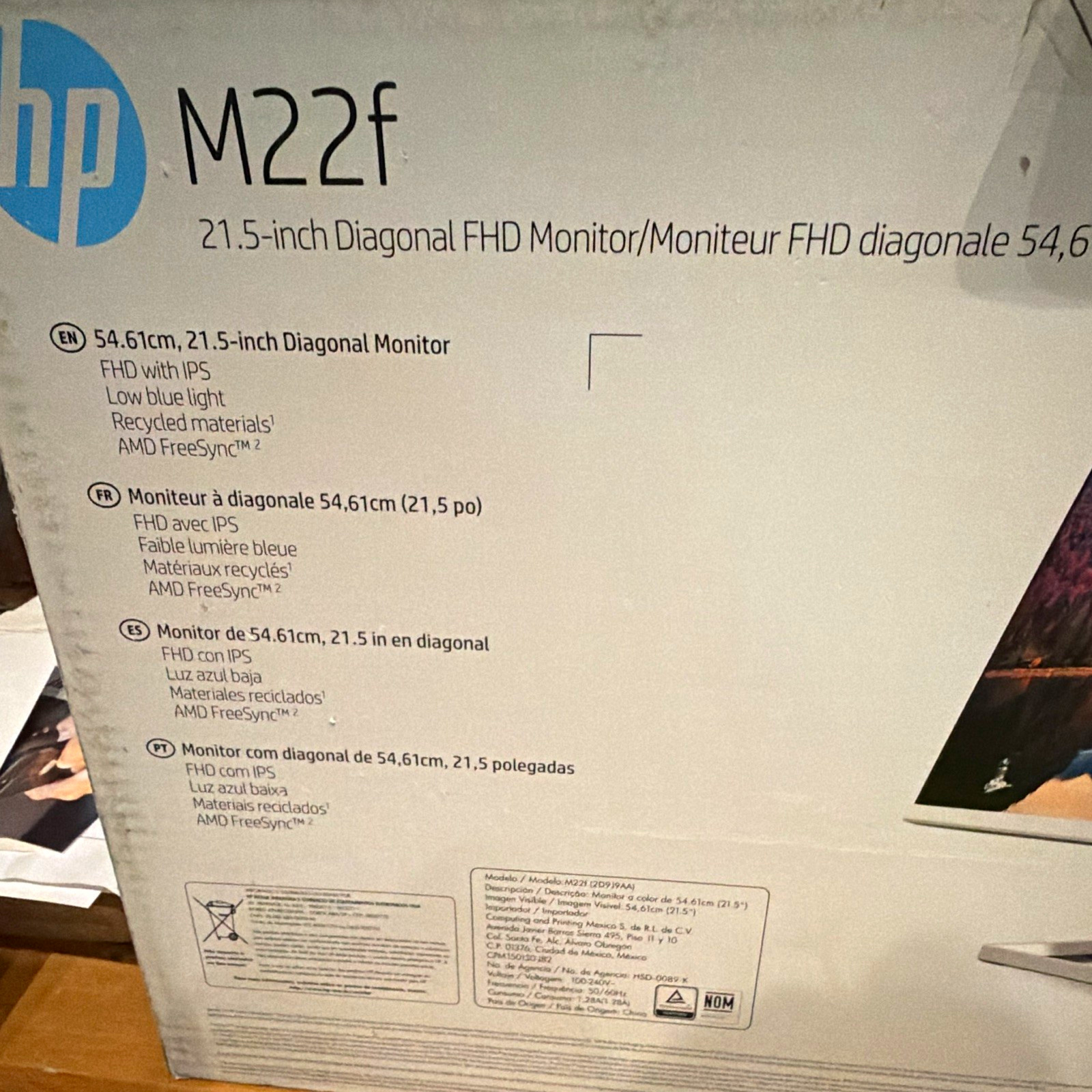 HP M22f 21.5in FHD IPS Monitor 75Hz HDMI VGA AMD FreeSync Silver
