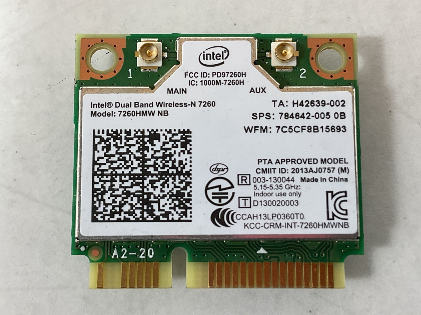 Intel 7260HMW WiFi 802.11ac BT 4.0 Dual Band Card - 7260.HMWWB.R