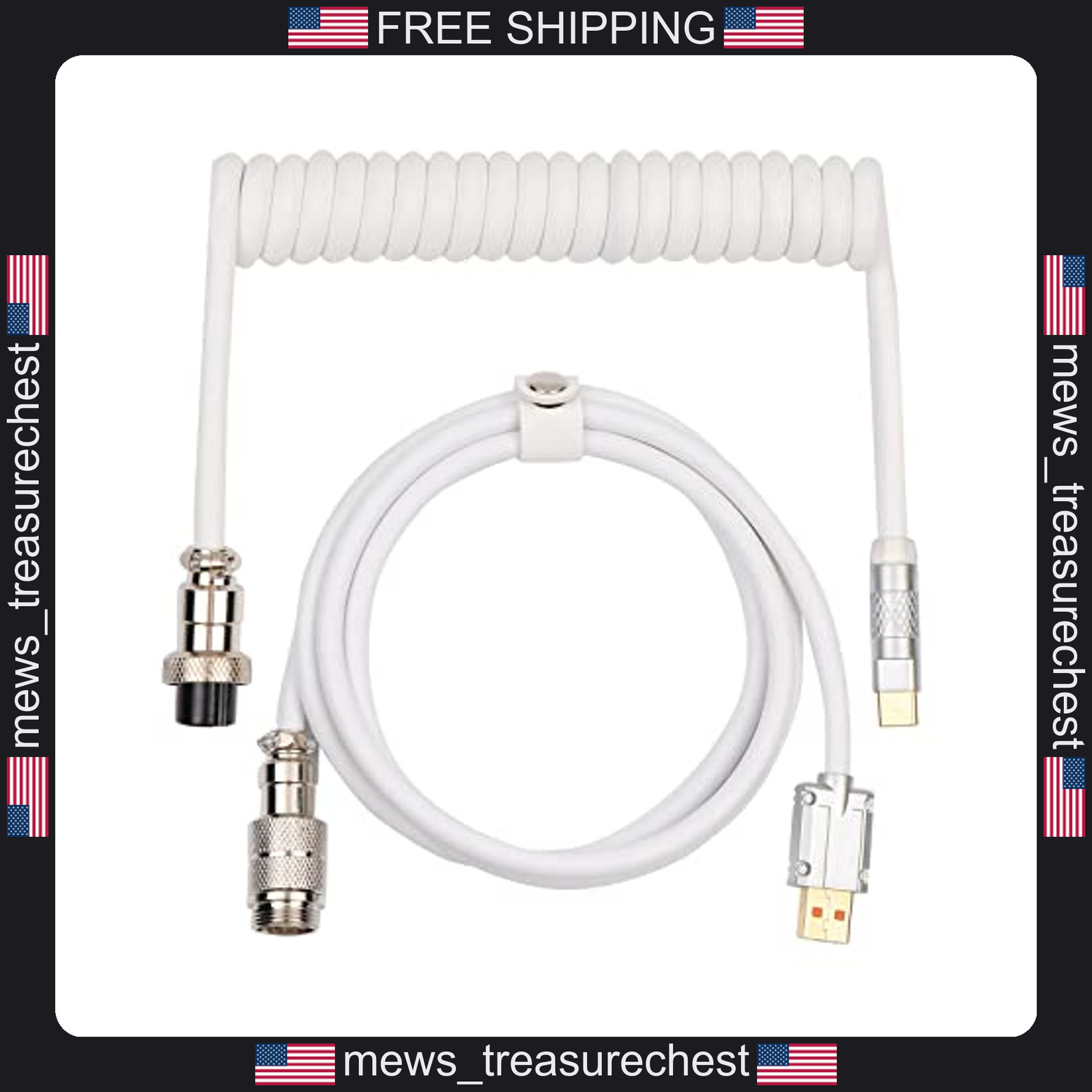 Mechanical Keyboard Coiled USB Cable with Aviation Connector for Win/Mac, White