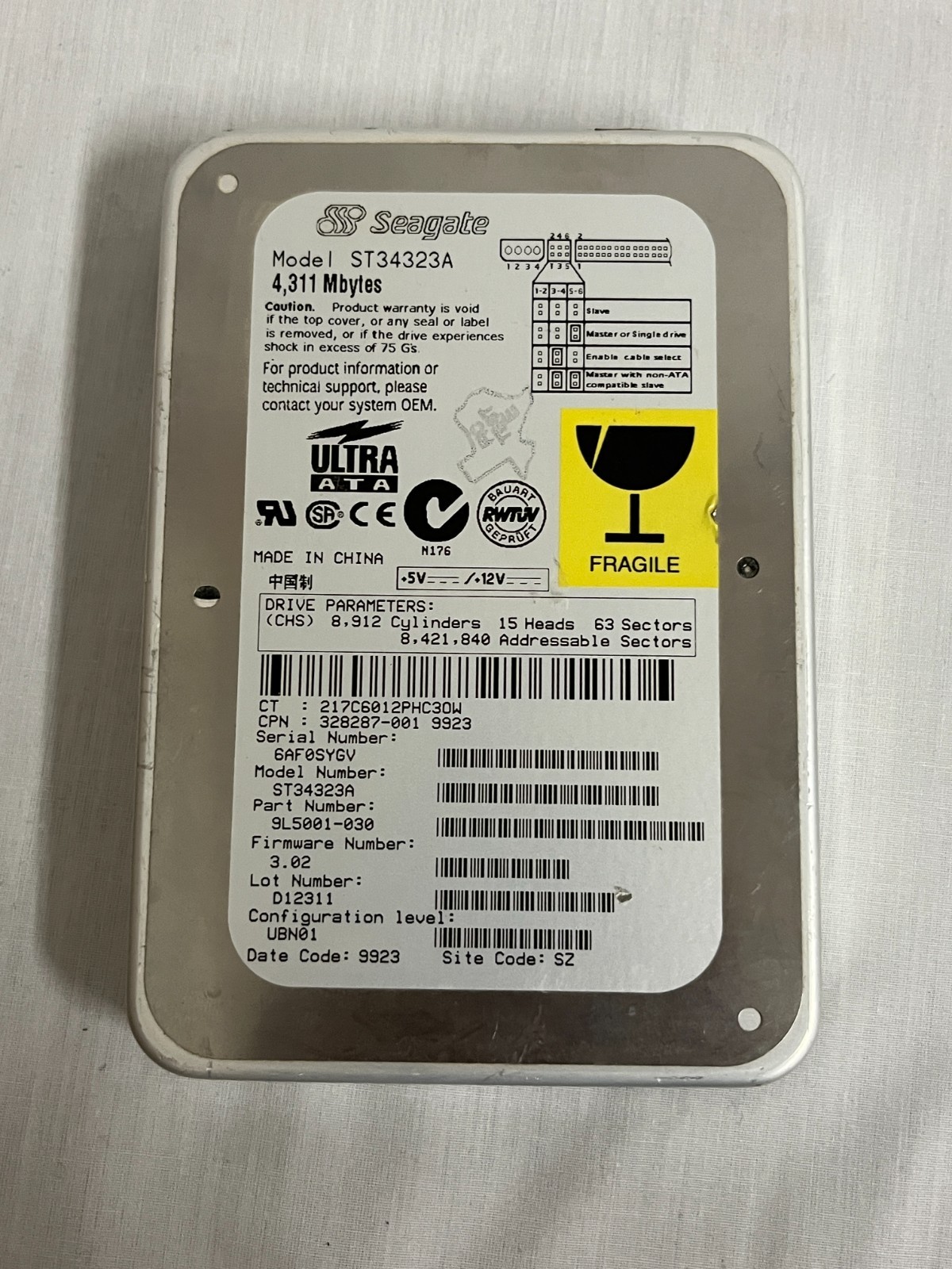 Seagate ST34323A 4.3k mb 304.3oz5001-034 3.02 24002650 6AF0RHYD 3.5 HDD ~ USED