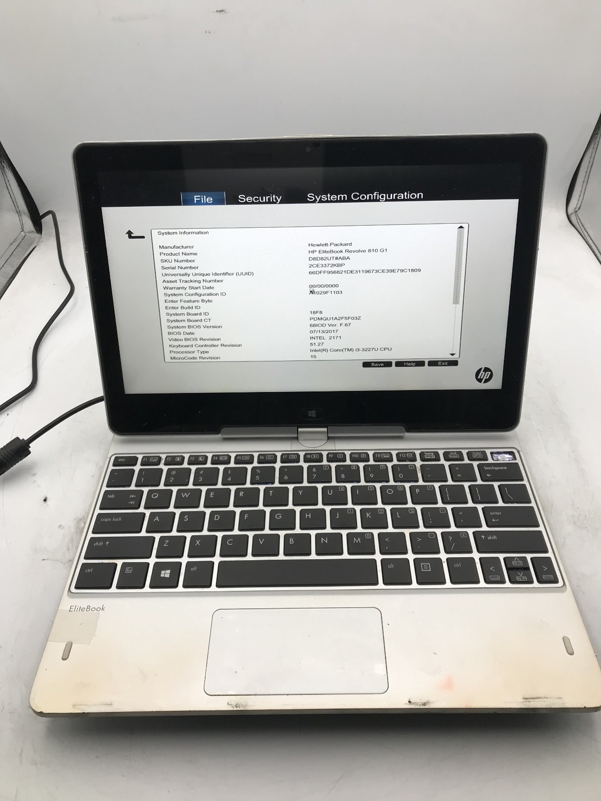 HP ELITEBOOK REVOLVE 810 G1 - BOOTS TO BIOS - INTEL I3 3227U - NO RAM - READ -BB