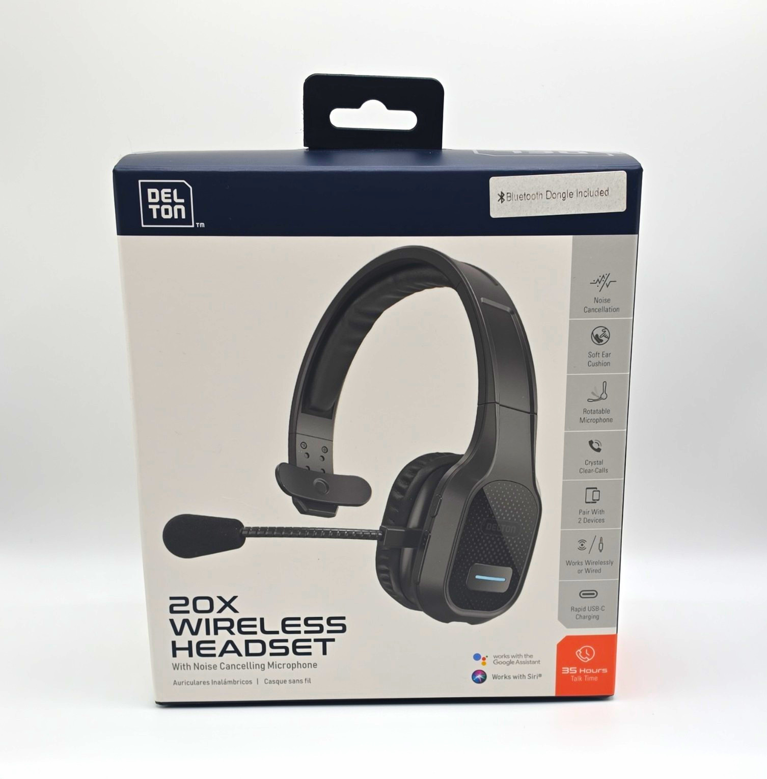 Delton 20X Wireless Headset Noise Cancel Boom Mic USB-C Charging Black
