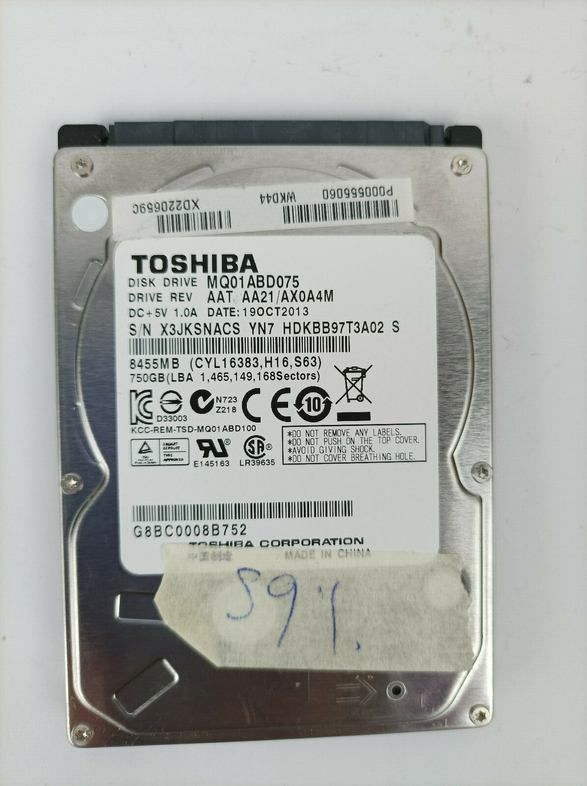Toshiba MQ01ABD075 750GB G003138A WKD44 Hard Disk Drive HDD 2.5 SATA 59