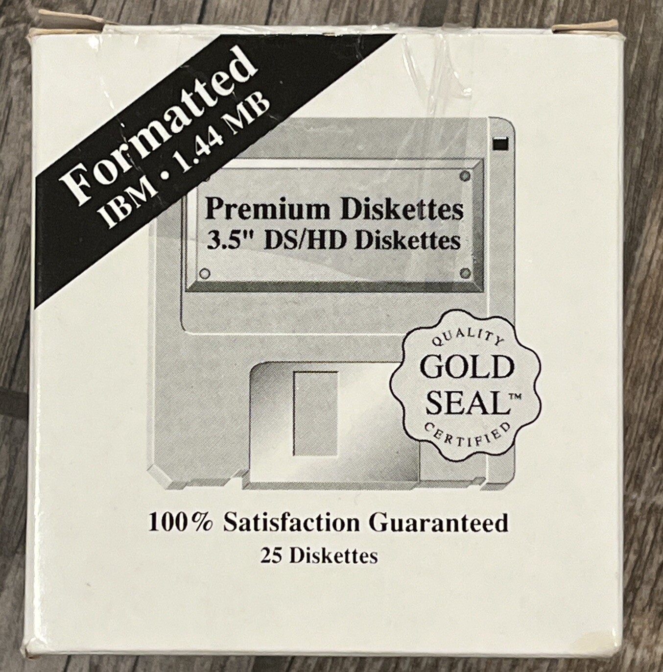 25 Premium Diskettes NEW 3.5” DS/HD Gold Seal Certified Formattted IBM