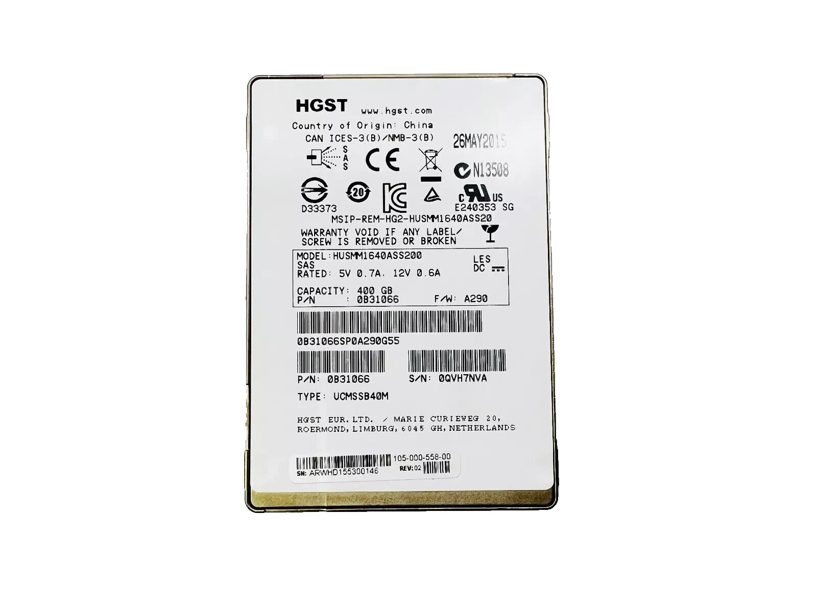 HGST Ultrastar SSD1600MM 400GB 2.5" 12Gbps SAS SSD 0B31066 HUSMM1640ASS200