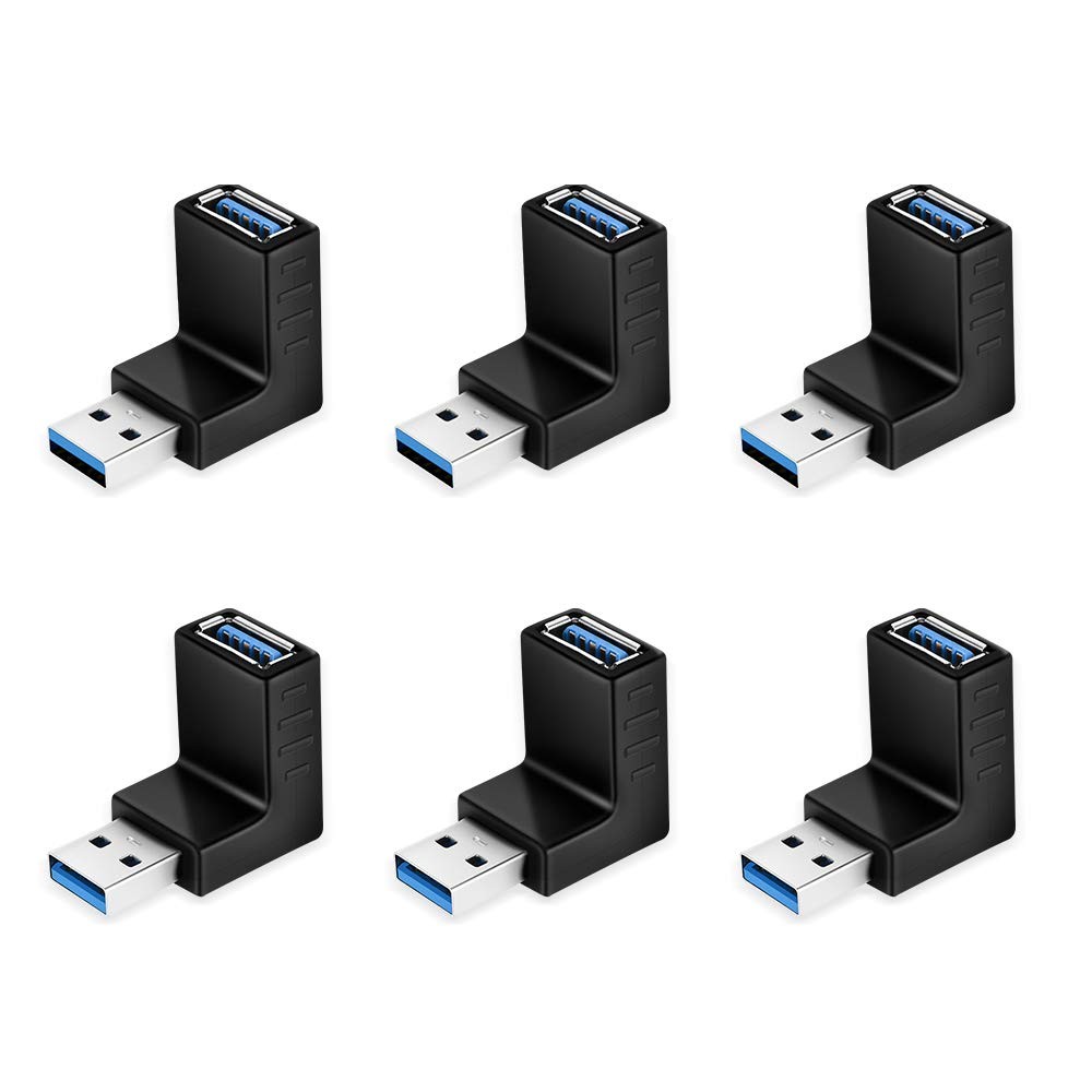 90 Degree USB 3.0 Adapter 6Pack Right Angle Male to Female Adapter