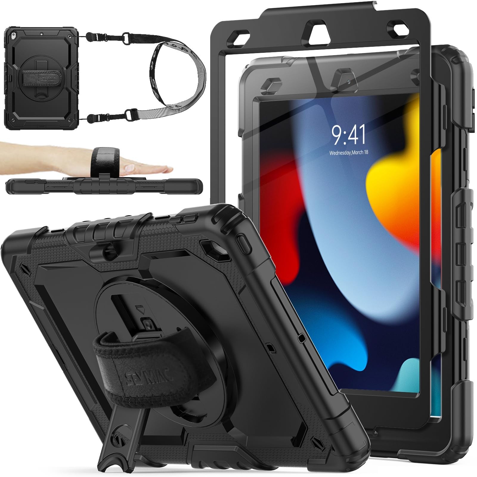 SEYMAC stock Case for iPad 9th/ 8th/ 7th Generation 10.2'', Shockproof with Scre