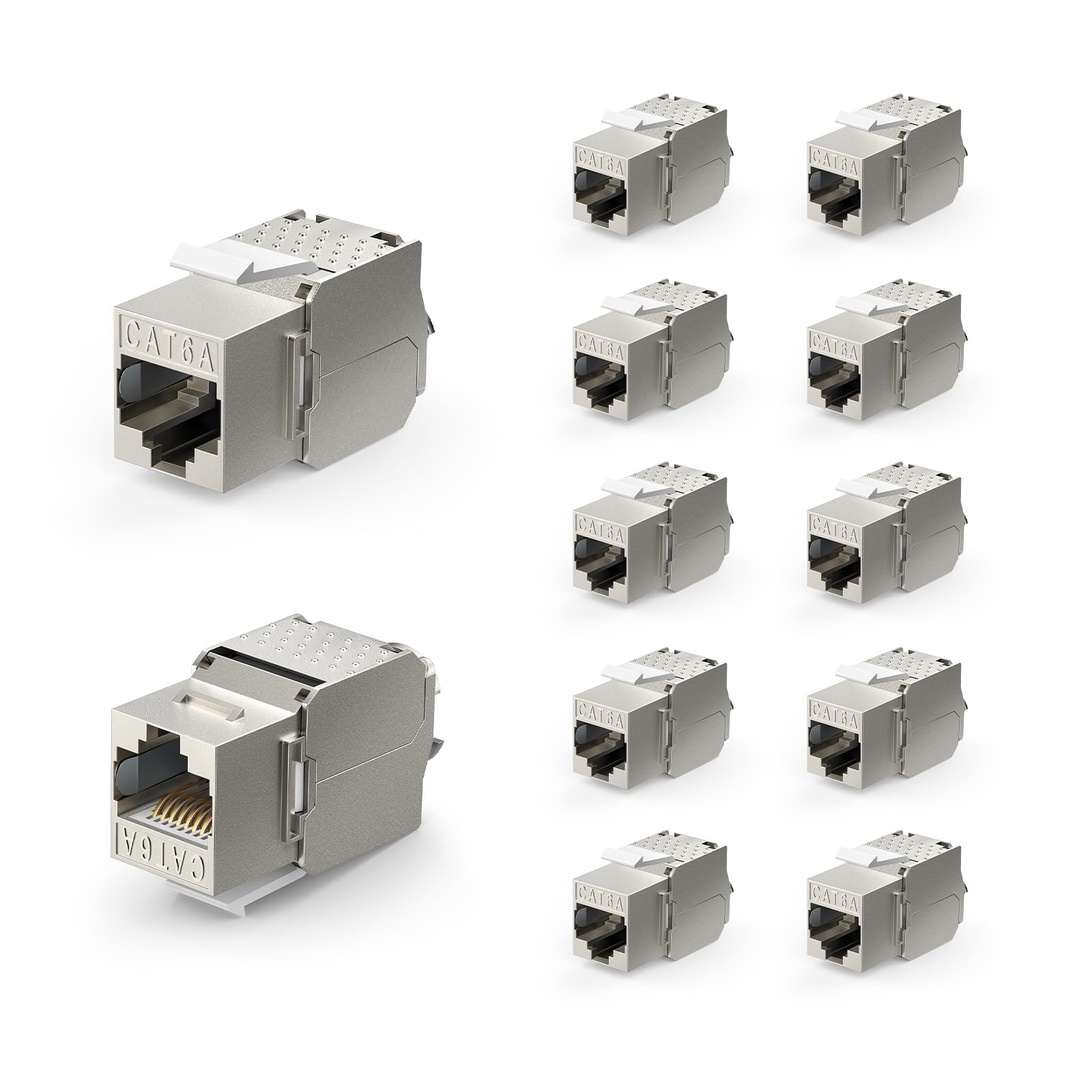 RJ45 Cat6A Shielded Keystone Jacks 12-Pack, 10Gbps Easy Toolless Modular Jack...