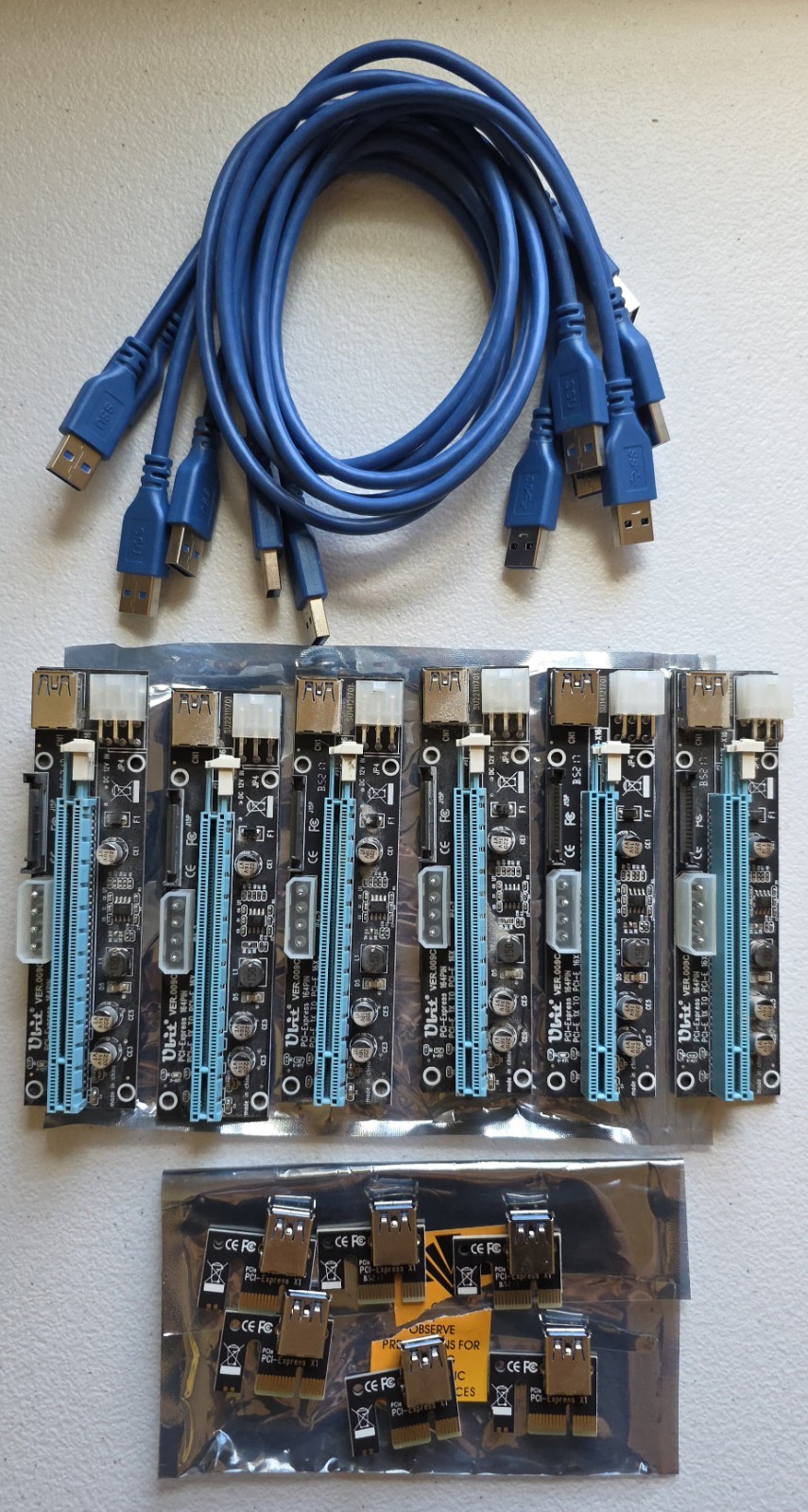 Ubit 6PCS PCI-E GPU Riser Express Cable 16X to 1X - 6pin / MOLEX
