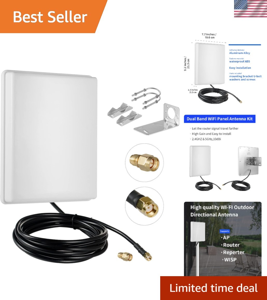 High-Gain Outdoor WiFi Antenna 15dBi with 10FT Cable - Ideal for Surveillance