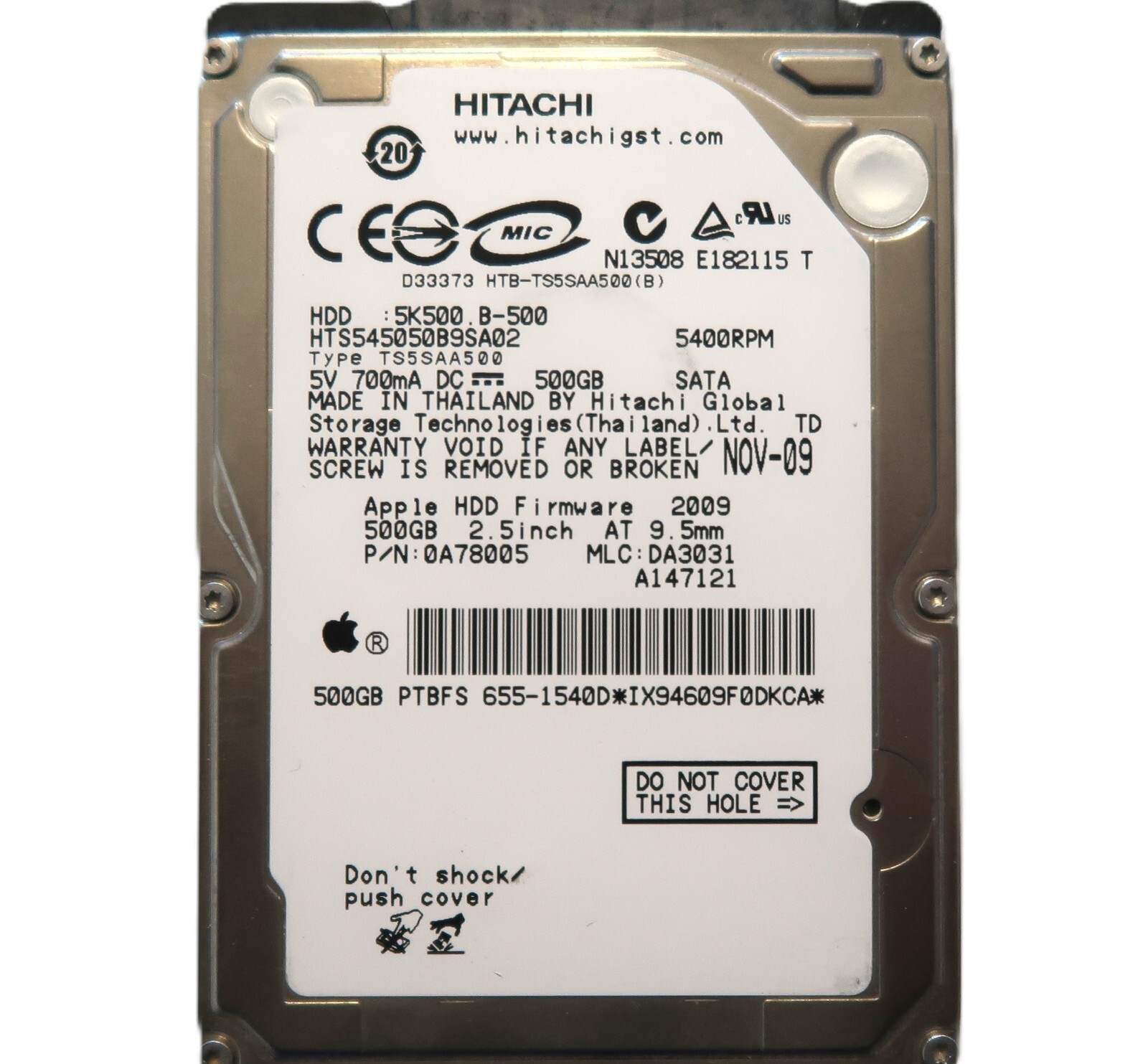 Hitachi HTS545050B9SA02 0A78005 DA3031 (IX94) Thailand 500gb 2.5" Sata NOV-09